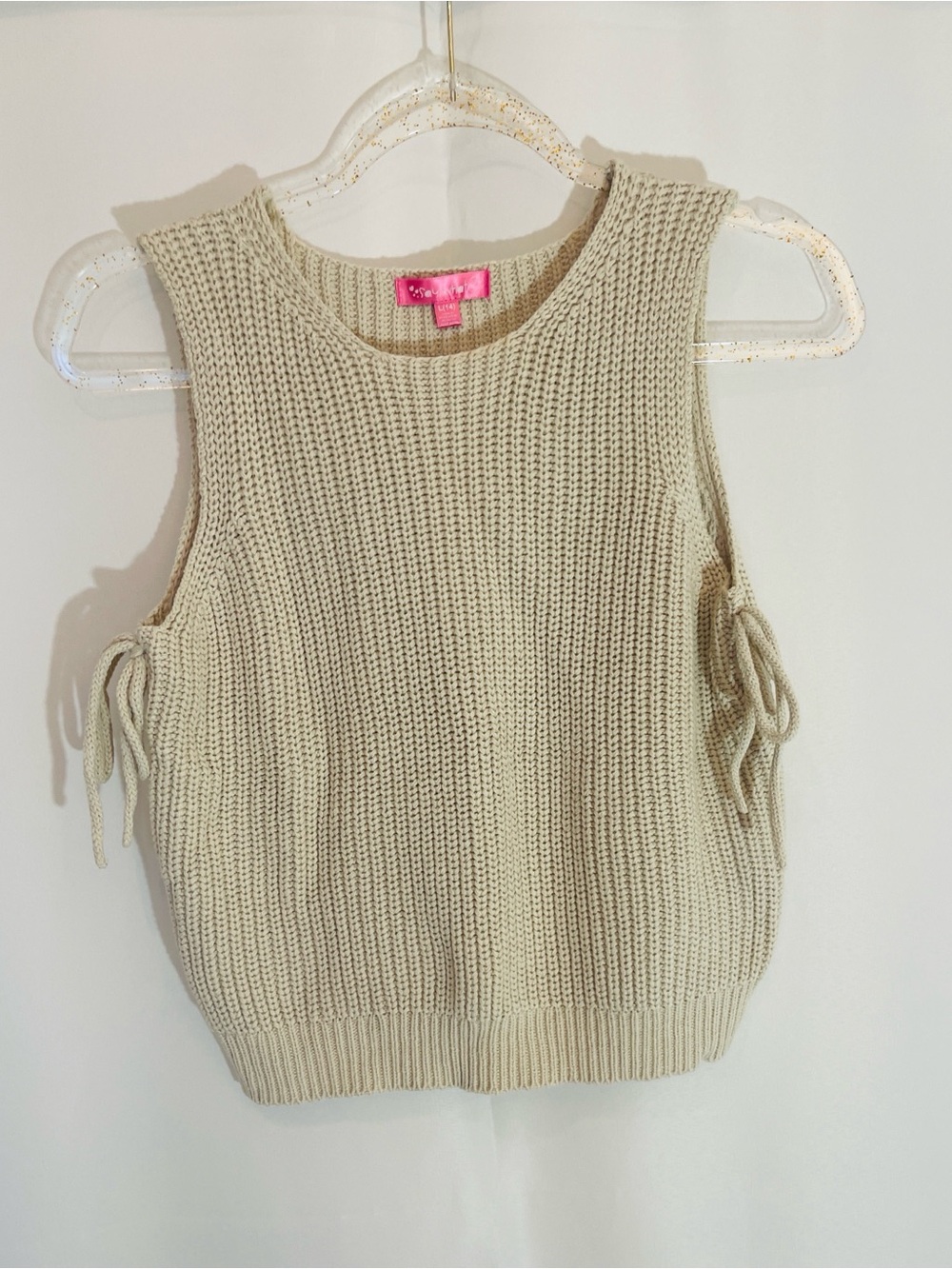 Girls Sleeveless Knit Tie-Side Crop Top in Beige by “ Say What” - Dillards